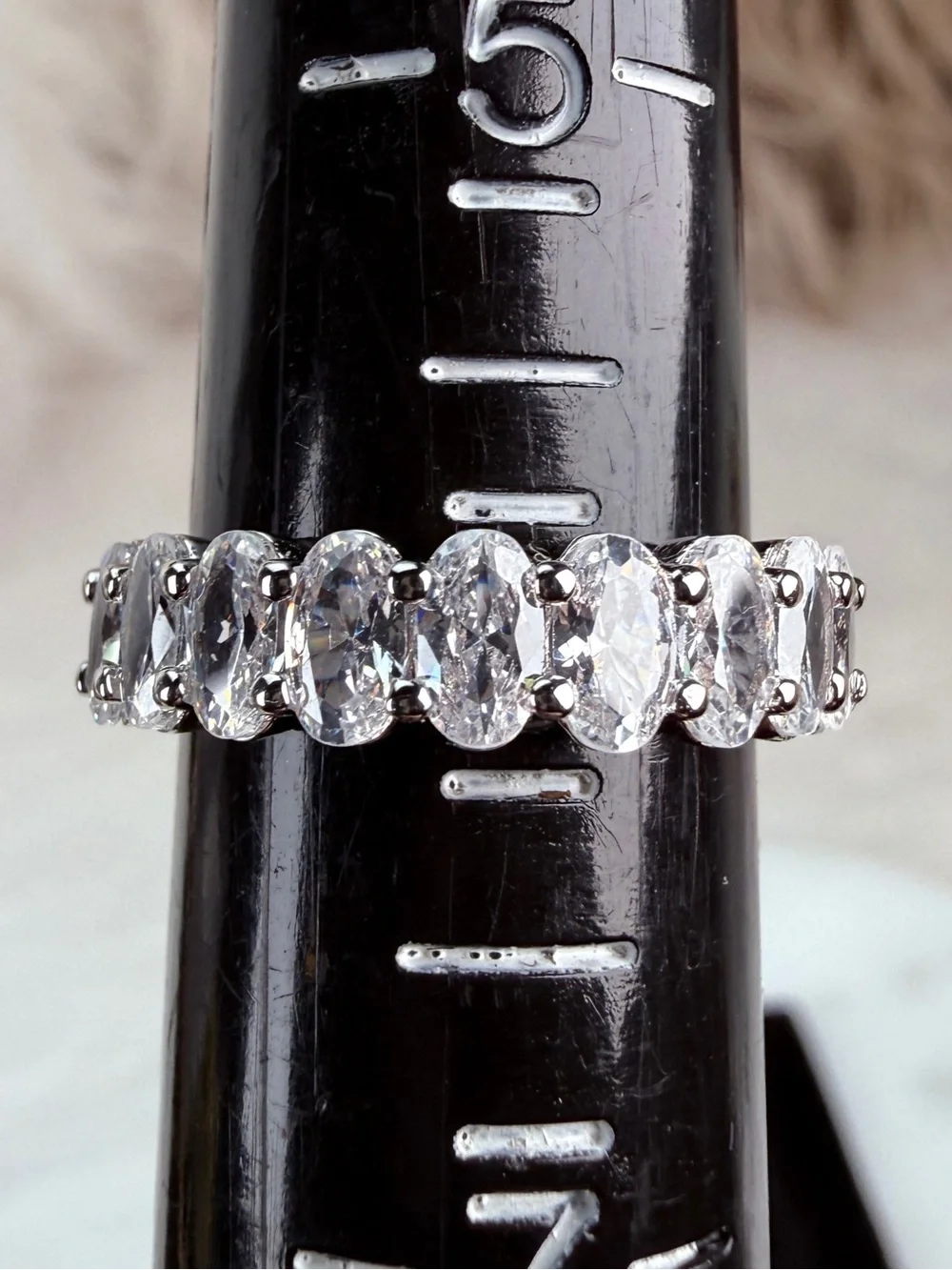 Silvertone Oval Bling Thin Eternity Band sz 6